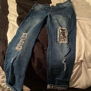 L&B leopard ripped jeans pants